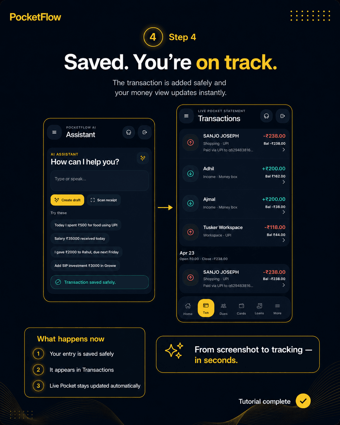 PocketFlow AI transaction save flow